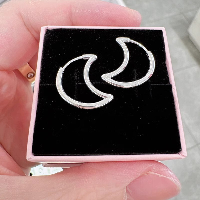 New 100% Authentic 925 Sterling Silver Crescent Moon Hoop Earrings