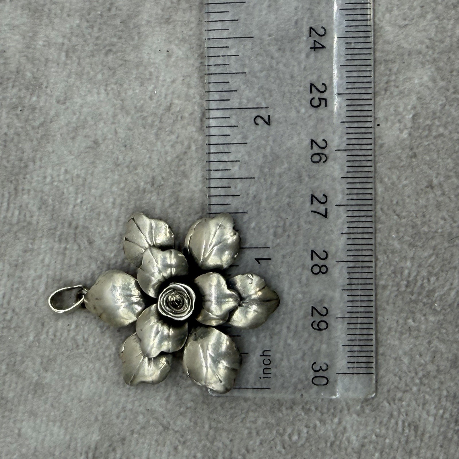 Vintage Sterling Silver Pendant Camelia Flower Classic Retro Charm