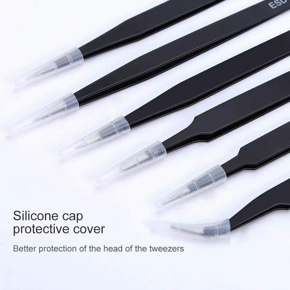 6Pcs ESD Anti-static Tweezers Set Maintenance Repair Stainless Steel Tools Kit