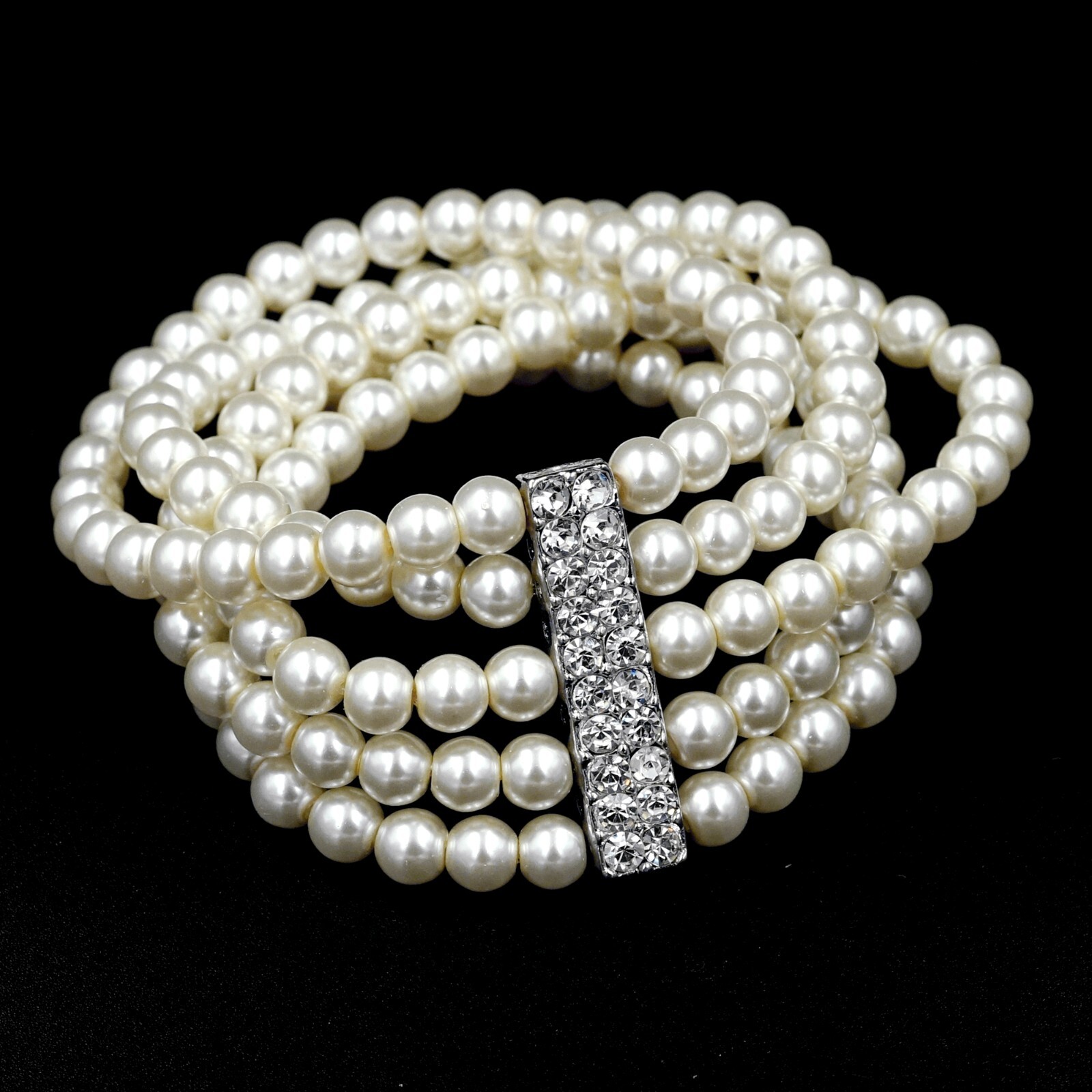 Women Gorgeous Cream White Glass pearl Multi-Strand Stretch Bracelet Crystal 168