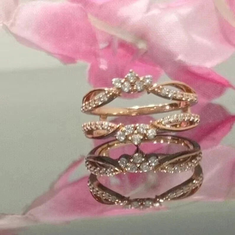 1 CT Round Cut Moissanite 14K Rose Gold Plated Enhancer Wrap Guard Band Ring