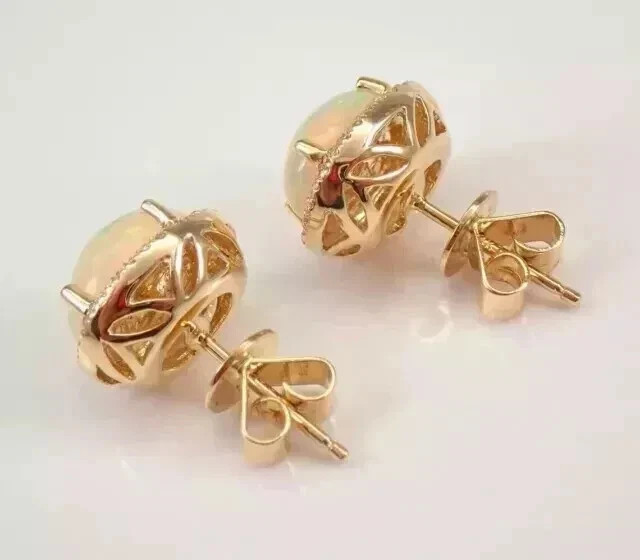 Natural Fire Opal 3.00Ct Oval Cut Halo Stud Earrings 14K Yellow Gold Plated