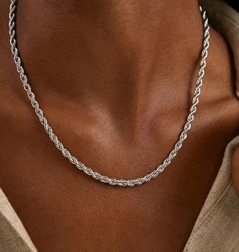 40cm Diamond Cut Solid 925 Sterling Silver Italian Rope Chain Men’s Necklace