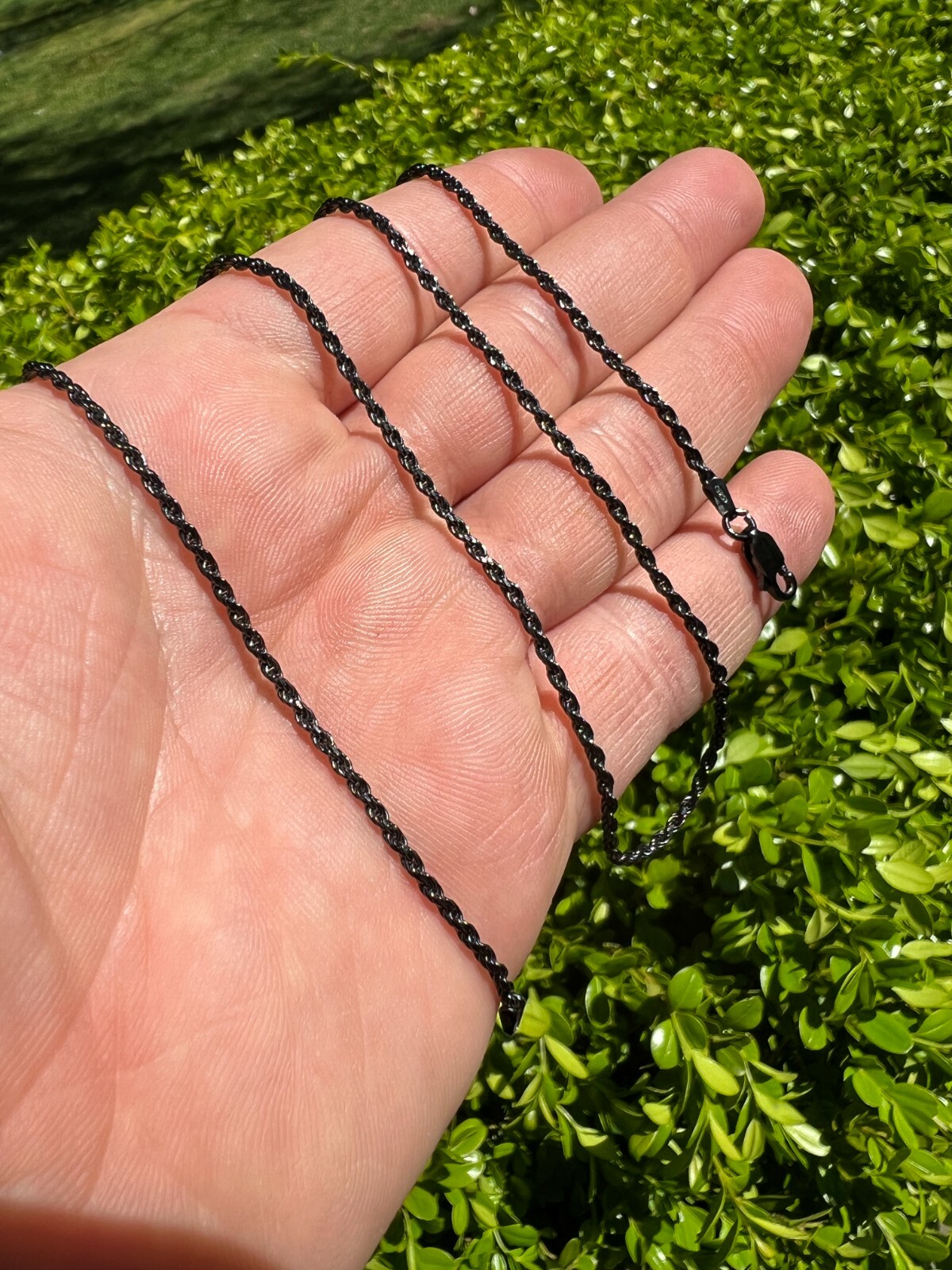 2mm Rope Chain Necklace Oxidized Black Rhodium Real 925 Sterling Silver 16-30″