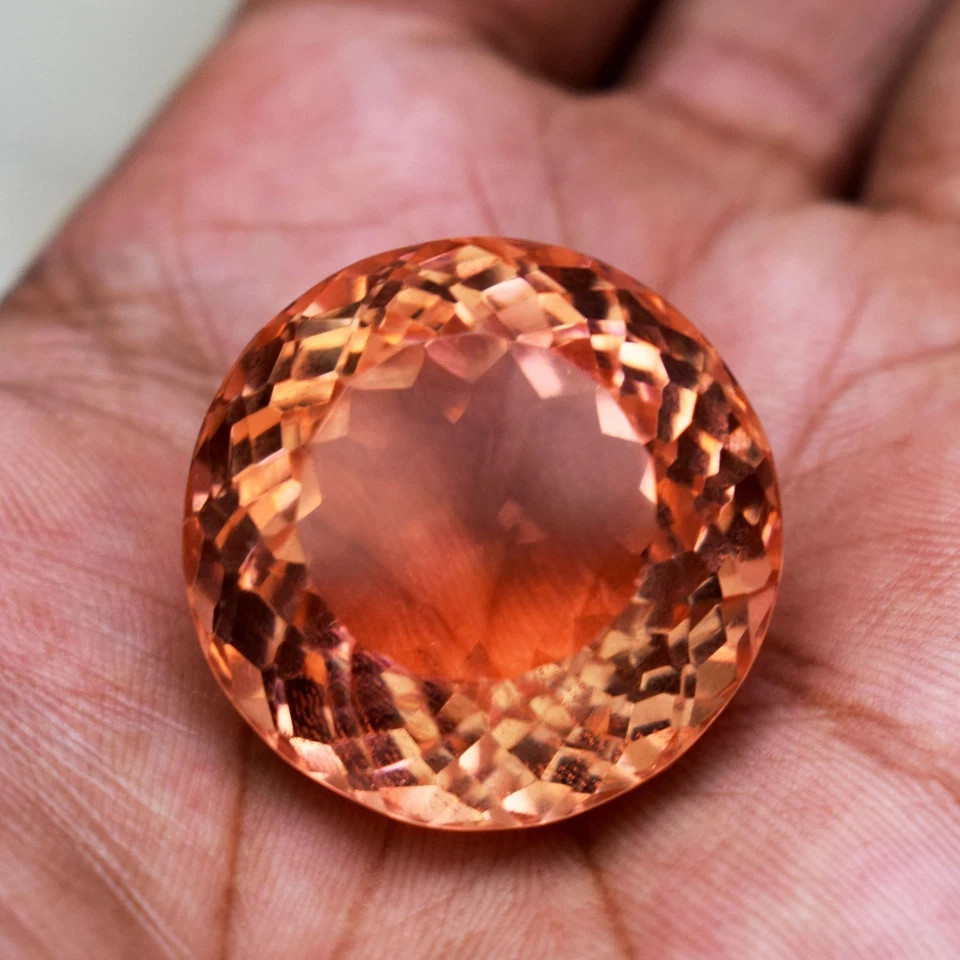 129.05 Carat Flawless Peach Morganite Round Cut Certified Loose Gemstone