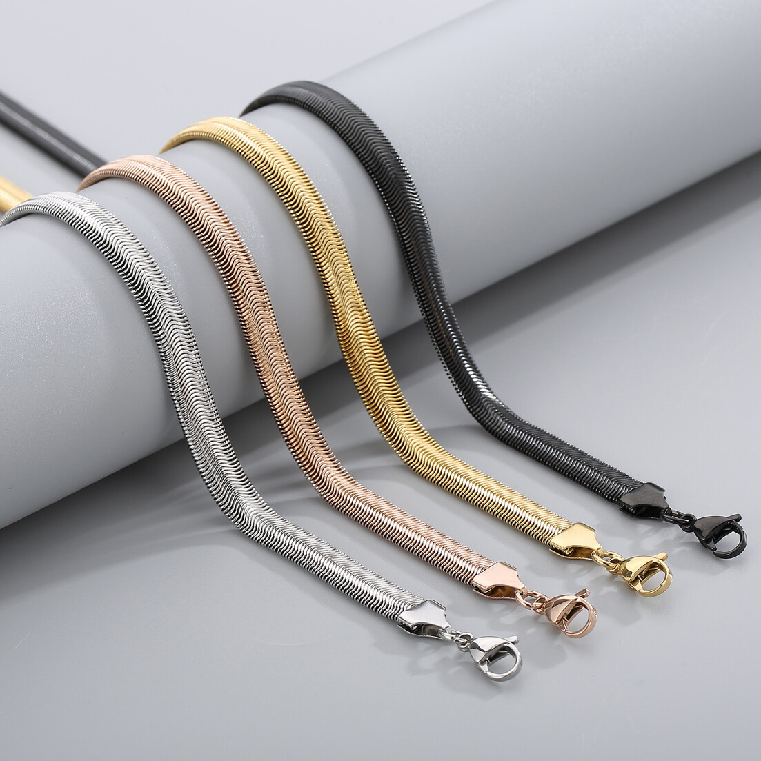 3/4/5/6/8mm New Fashion 316L Stainless Steel Flat Snake Chain Necklace Women Men