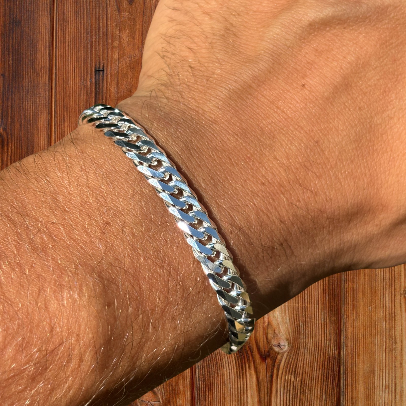 8mm Double Curb Link Bracelet – Real Solid 925 Sterling Silver MADE IN ITALY