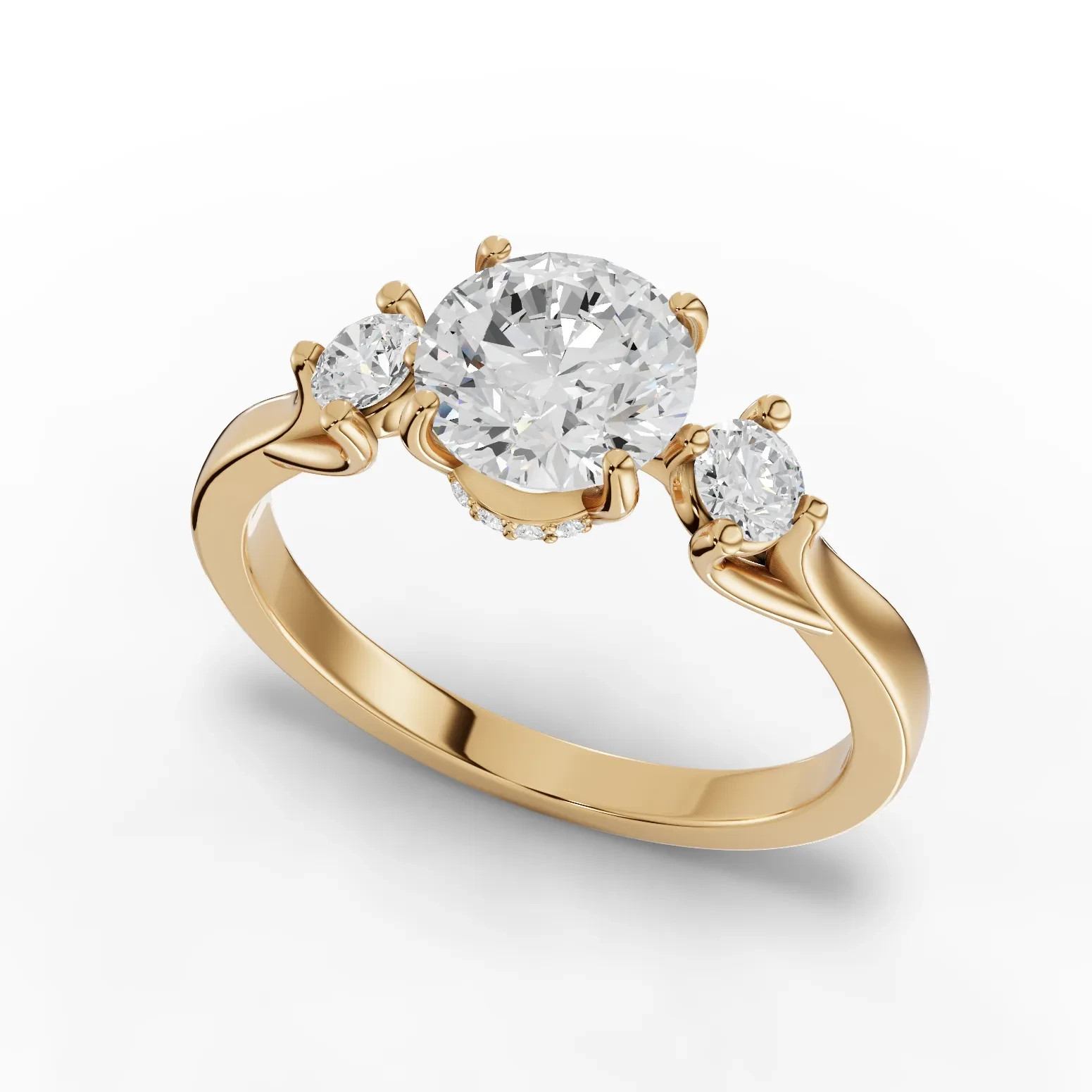 1.21 Ct Round Solitaire Lab Grown Diamond 18K Yellow Gold Hidden Halo Ring