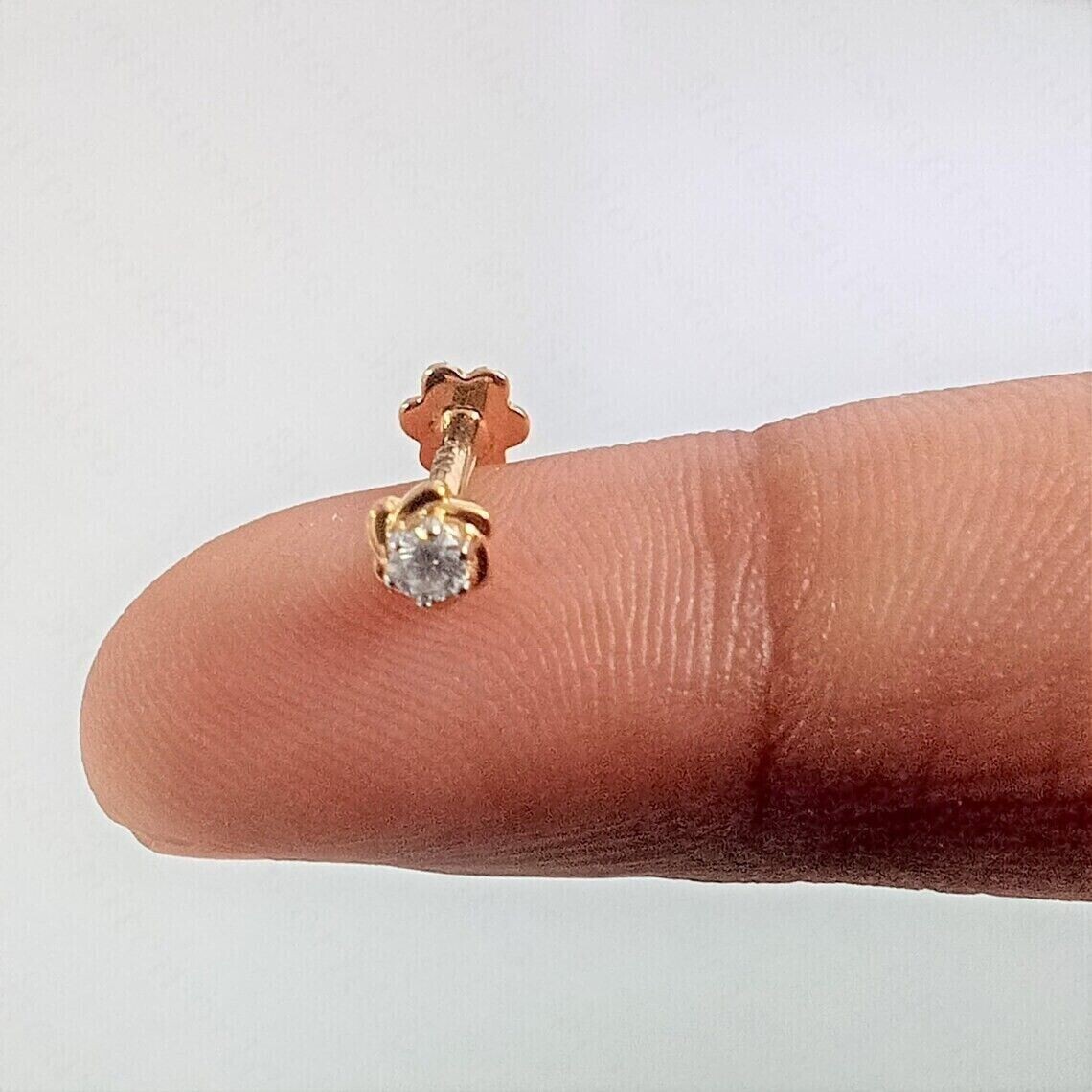 0.04 Ct Round Cut Natural Diamond Nose Screw Piercing Pin Solid 14Kt Yellow God