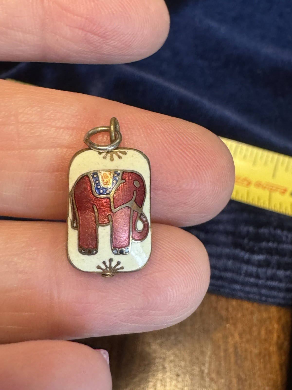 Vintage Cloisonné Red Elephant Charm Pendant Enamel Lucky Elephant Gold Tone