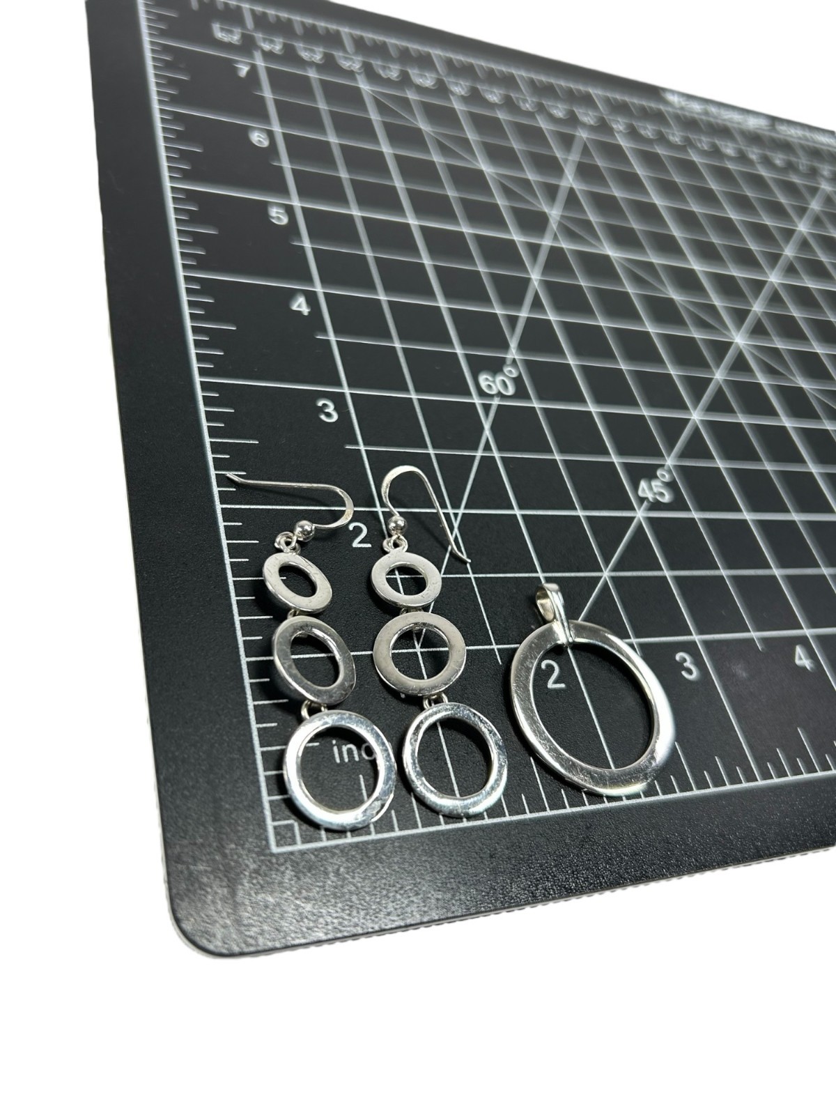 MWS Sterling Silver 925 Circle Pendant & Earrings Matching Set Graduated Tiered