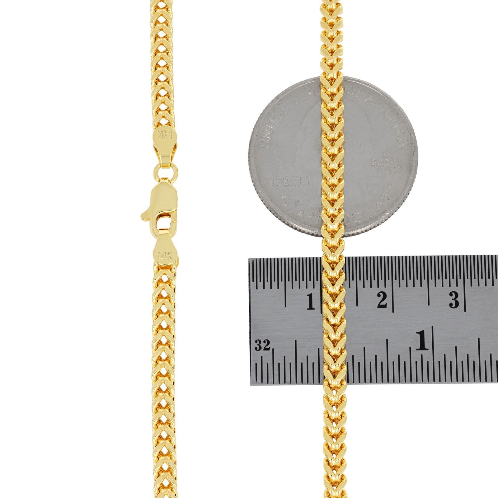 14K Yellow Gold Mens 3mm Franco Square Box Foxtail Wheat Necklace Chain 24″