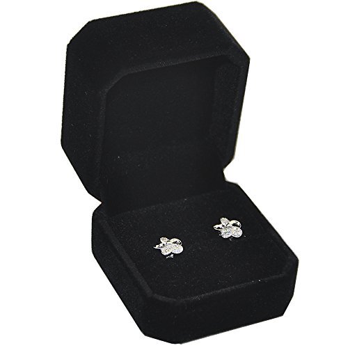 Set of 2 Unit Classic Velvet Couple Ring Box Black Box for Ring Or Earring