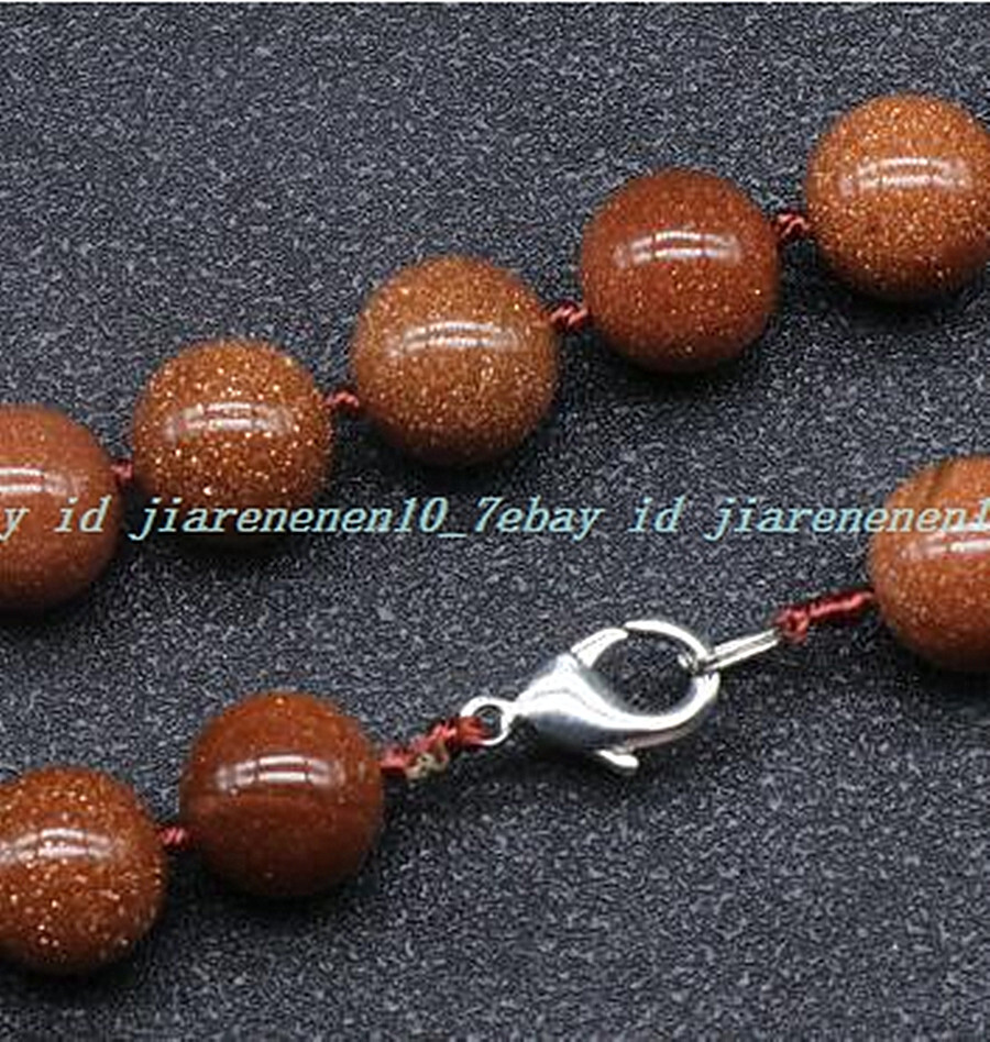 Fashion 10mm Natural Gold Sandstone Round Gemstone Beads Necklace 16-36″