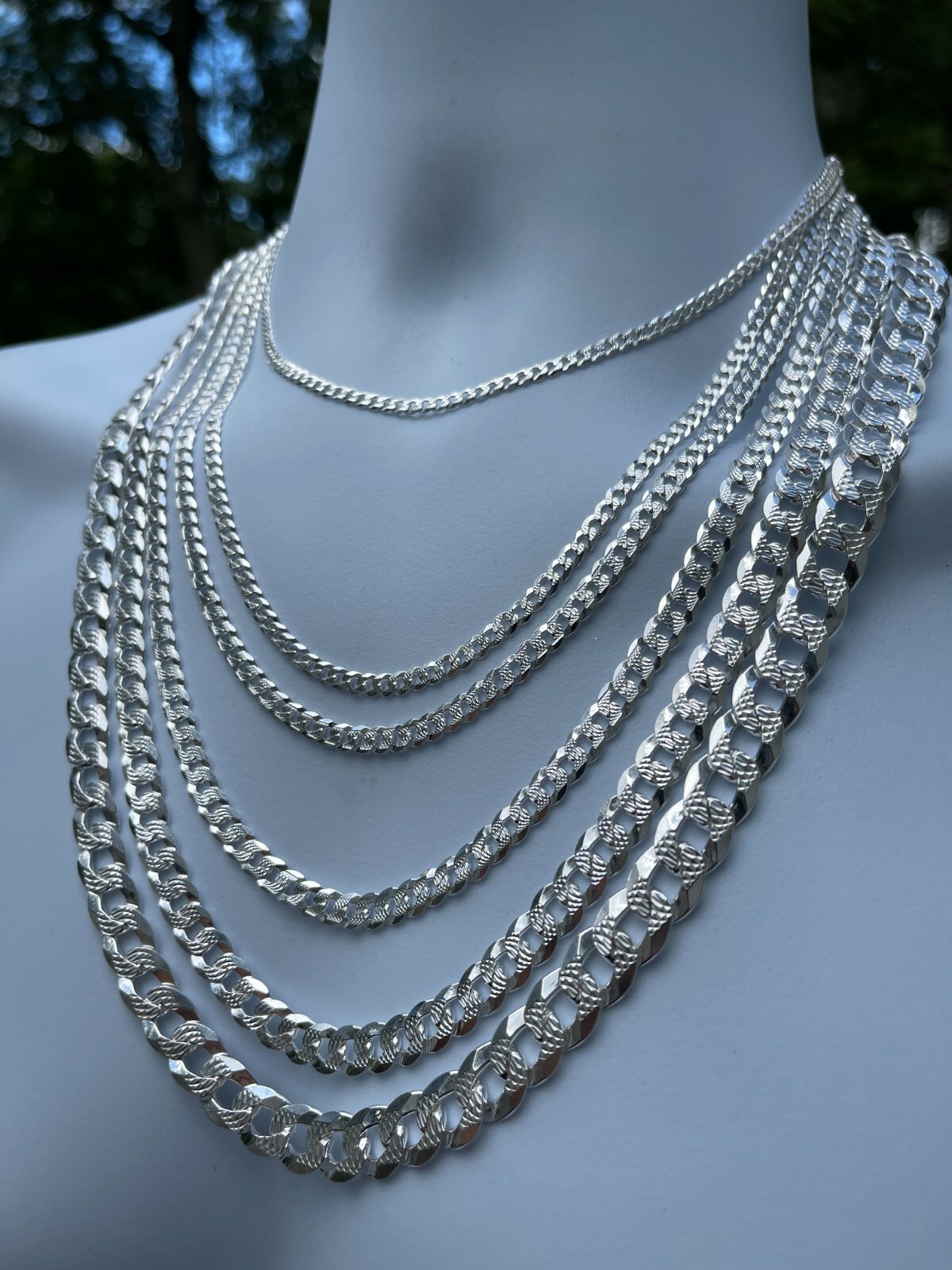 Cadena Cubana Miami Plana Diamantada Plata 925 Sólida Hombre Mujer 3-10.5mm