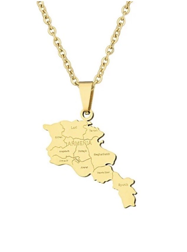 Armenia Country City Map Stainless Steel Charm Chain Pendant Necklace Unisex