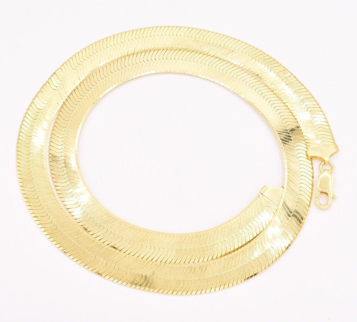 11mm Flexible Herringbone Chain Necklace 14K Yellow Gold-Plated Sterling Silver