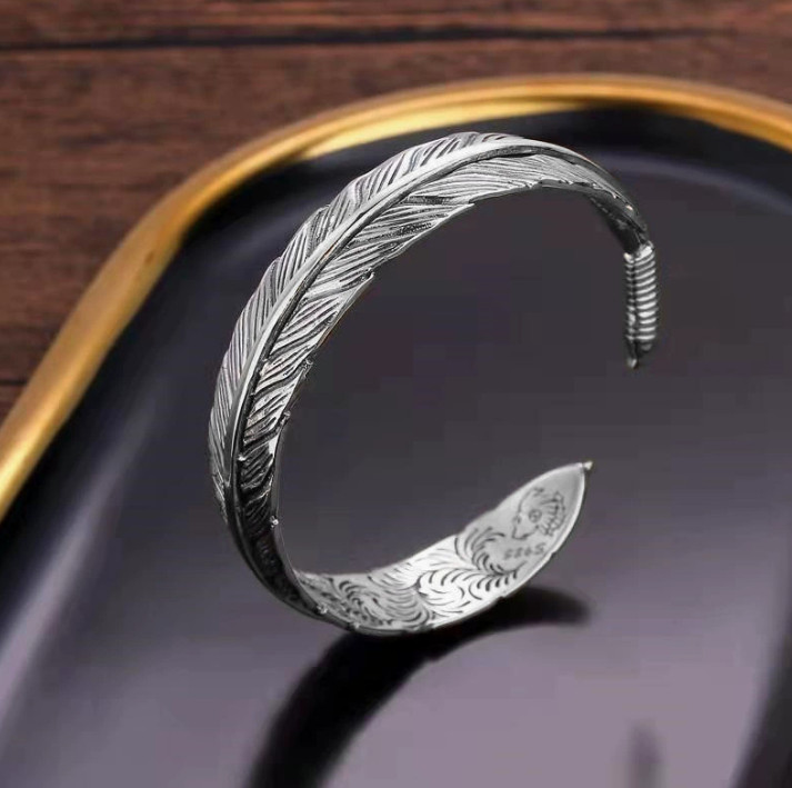 1PC Vintage Silver Feather Cuff Bracelet Adjustable Unisex Bangle Symbol of Hope