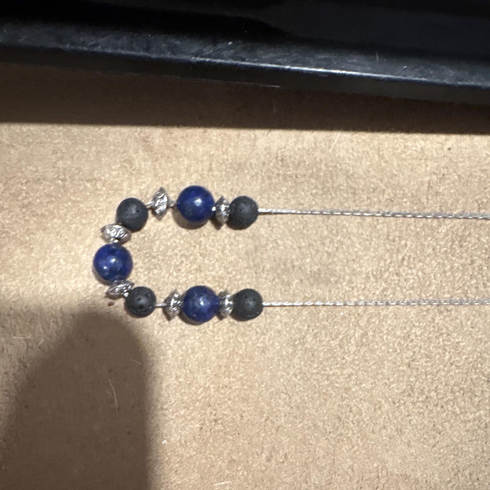 Simply G Lapis Lazuli & Lava Stone Beaded Necklace, Silver Tone Adjustable