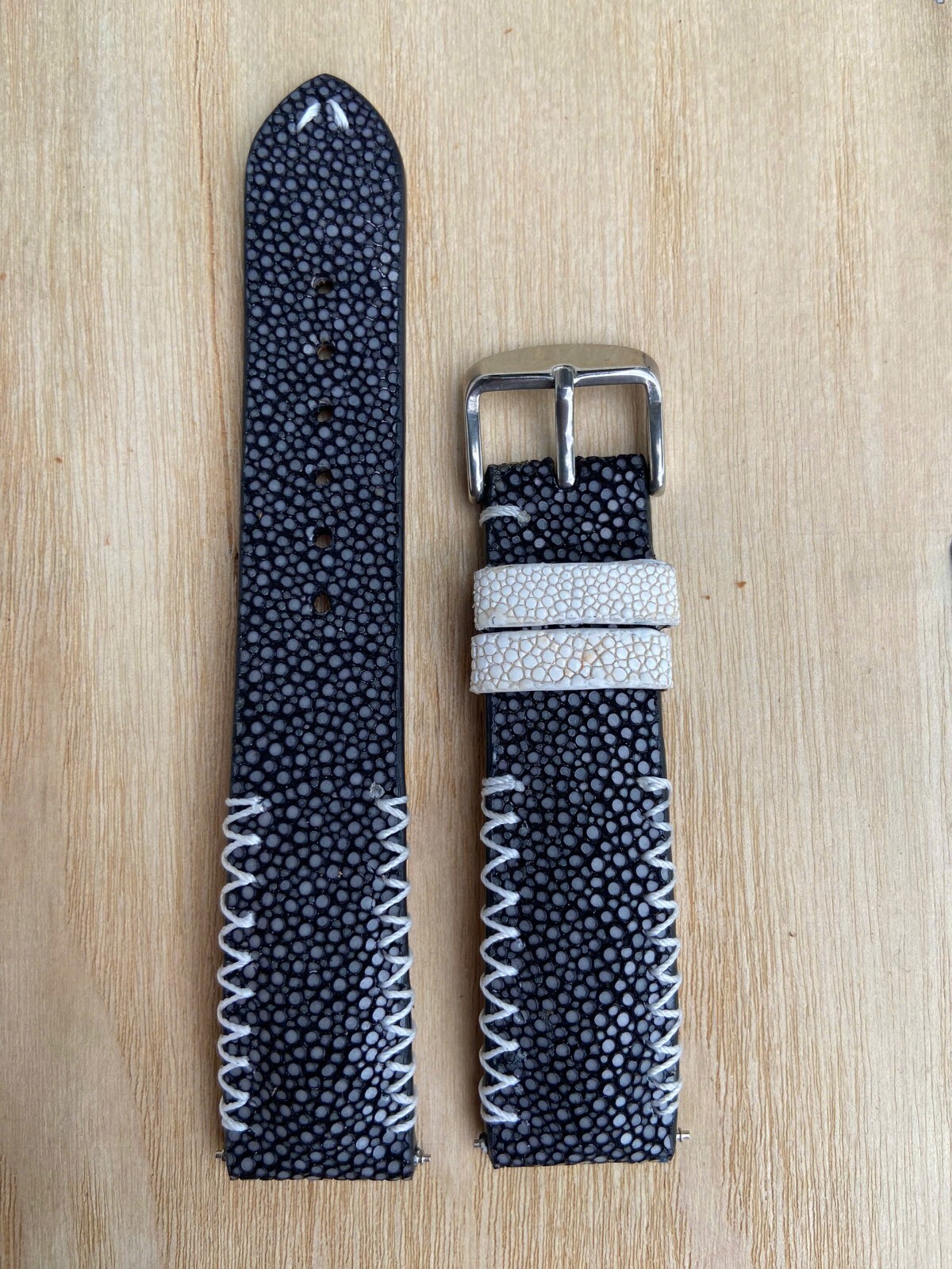 Black Stingray Leather Watch Strap Band, Size 16mm 18mm 19mm 20mm 22mm 24mm 26mm