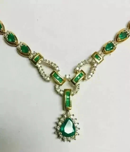 14Ct Pear Cut Lab-Created Emerald Women’s Tennis Necklace 14k White Gold Plated