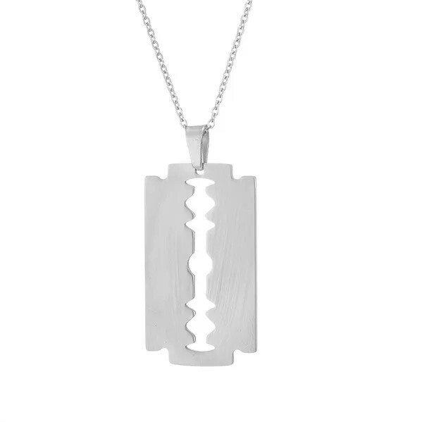 Silver Stainless Steel Silver-Tone Razor Blade Pendant Necklace