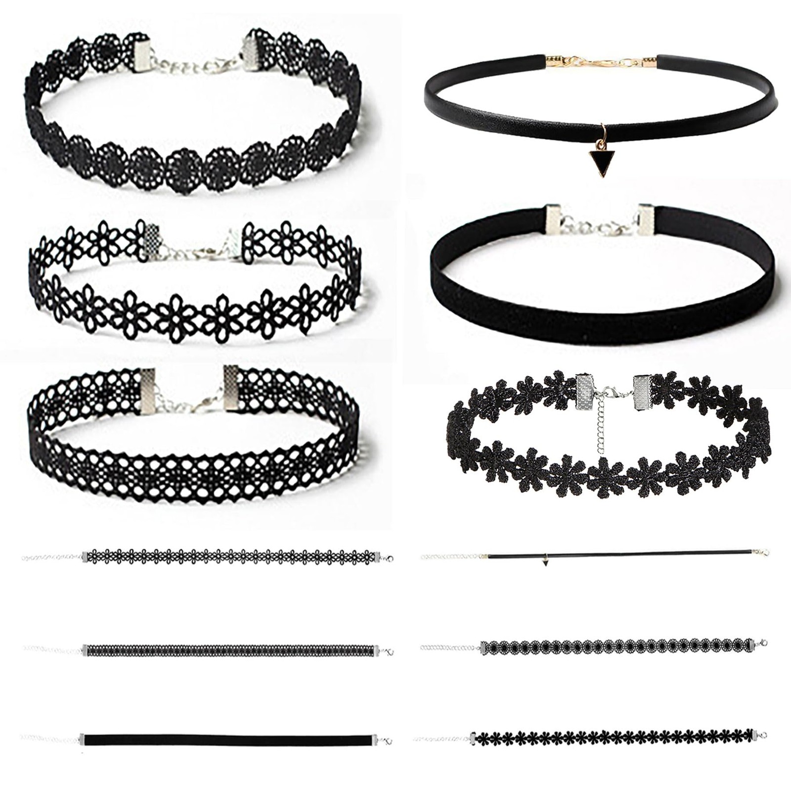 6 Pcs Black Lace Choker Set for Women Girls Goth Gothic Punk Jewelry Velvet Tatt