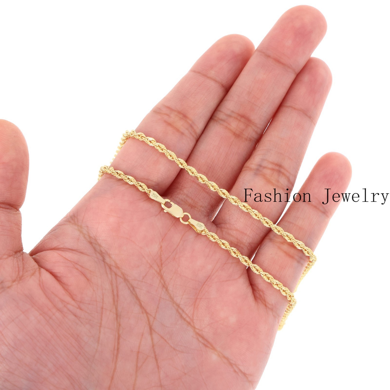 18K Yellow Gold Solid 2mm-6mm Rope Diamond Cut Chain Italian Necklace 16″- 30″