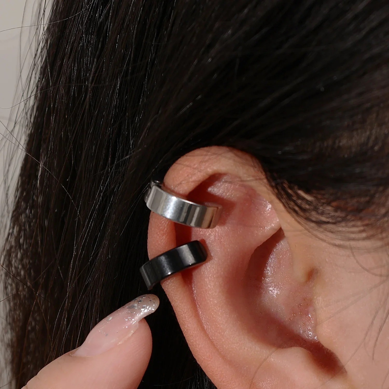 2pcs 316L Cuff Earring Non Piercing Hoop Earring Clip On Earring Fake Piercing