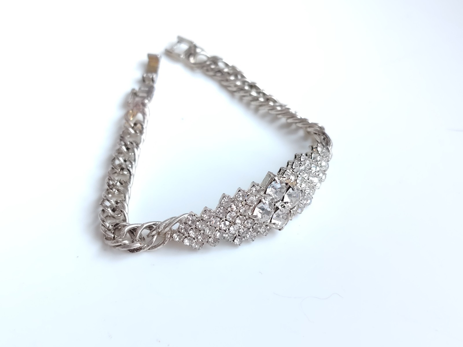 Vintage Riviera Rhinestone Bracelet Silver Tone Snap Clasp Foil Backed Glass