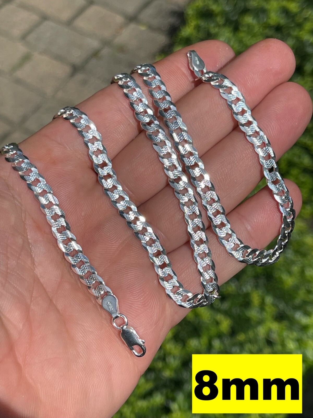 Cadena Cubana Miami Plana Diamantada Plata 925 Sólida Hombre Mujer 3-10.5mm