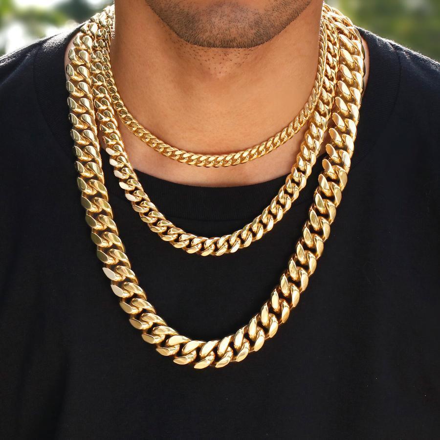 Men’s Miami Cuban Link Bracelet Chain 14K/18K Gold Plated Stainless Steel 4-14MM