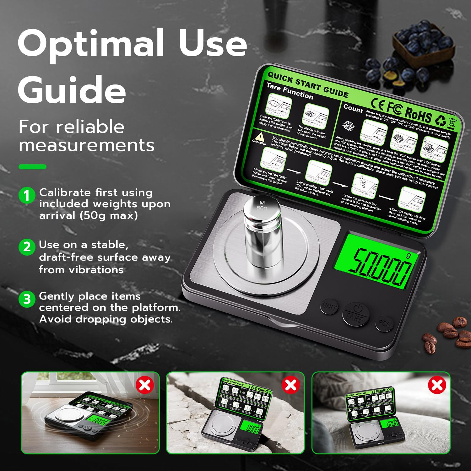 Digital Milligram Scale 50g x 0.001g, Mini Precision Scale with Tare weight Func
