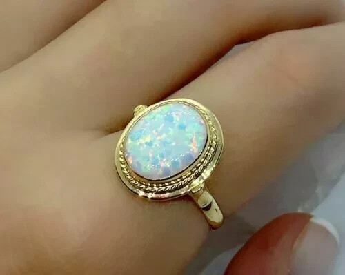 Natural Fire Opal 3.00Ct Oval Solitaire Engagement Ring 14K Yellow Gold Plated