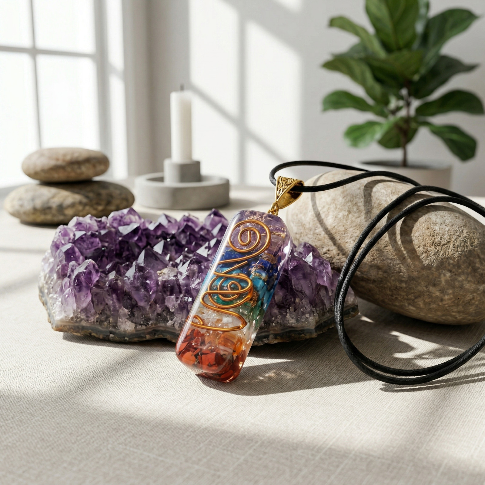 7 Chakra Orgone Pendant Energy Healing EMF Protection Pendant Unisex Necklace