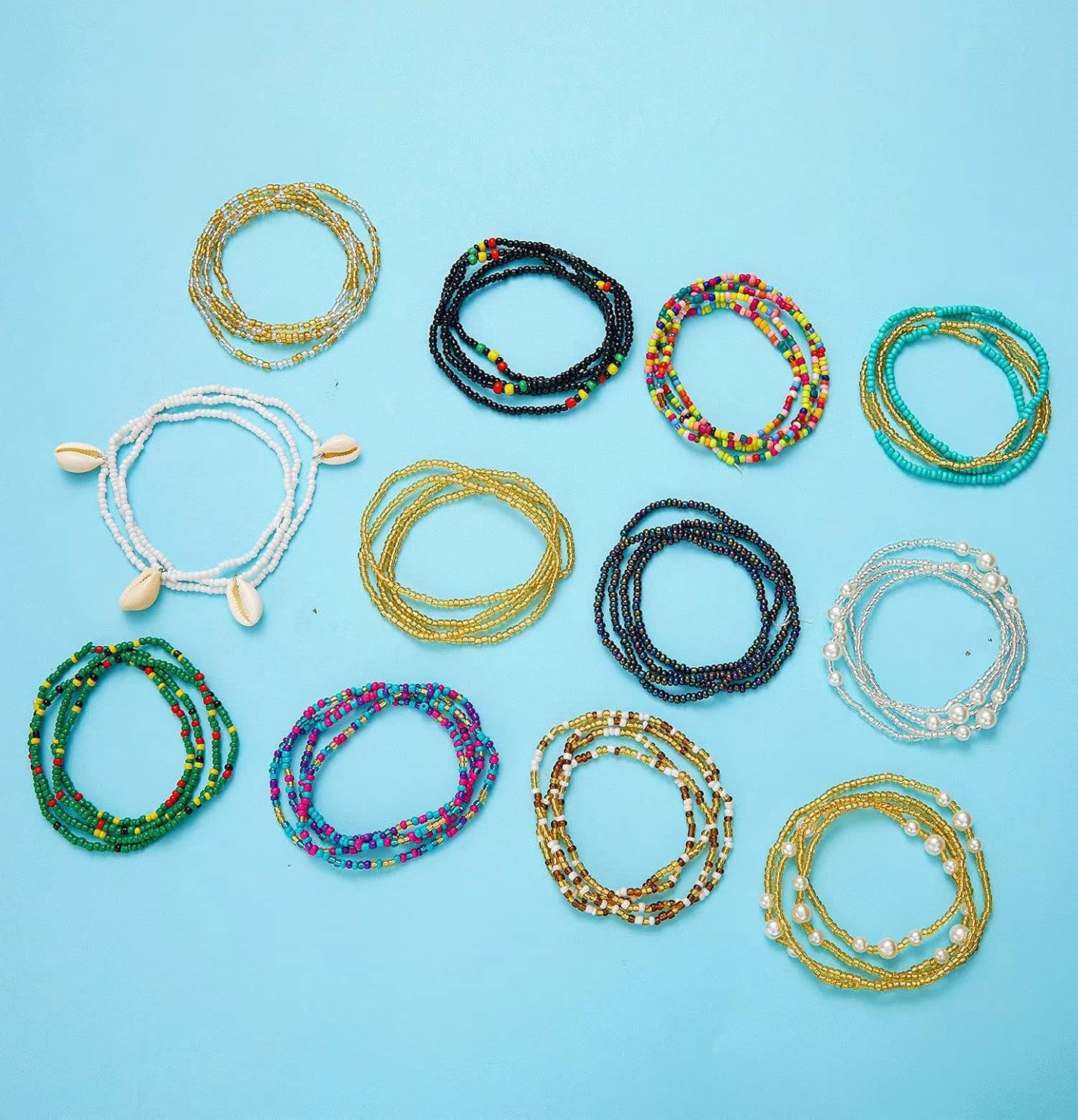12PCS 24-70 Inches plus Size Waist Beads Chains for Women Handmade African Belly