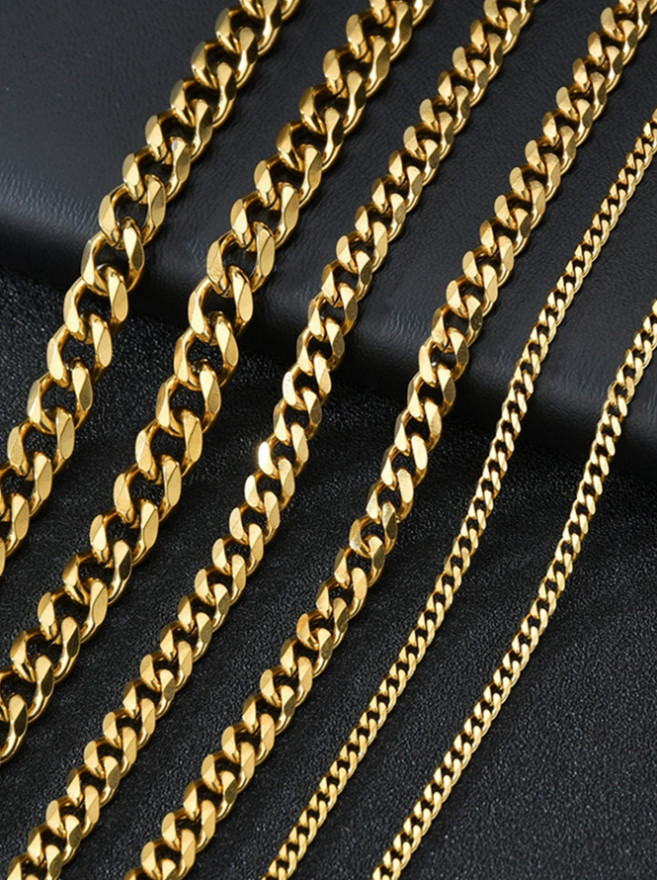3.5-7mm Mens Titanium Stainless Steel Fashion Chunky Curb Chain Necklace Link US