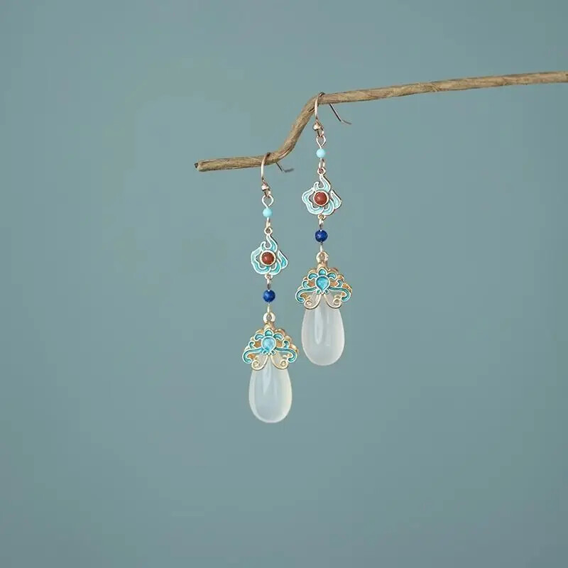 Chinese Jade Earrings for Women Enamel Jewelry Elegant Birthday Gifts accessory