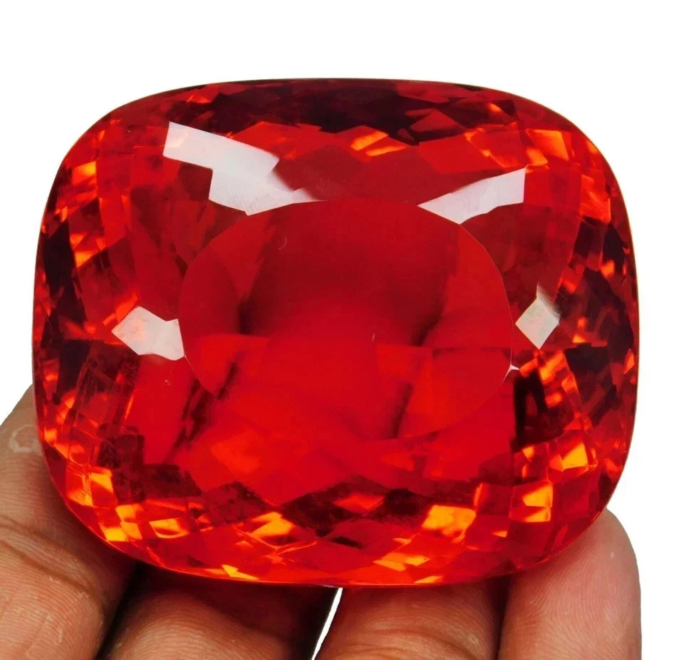 249.50 Carat Flawless Fire Opal Red Orange Cushion Cut Certified Loose Gemstone
