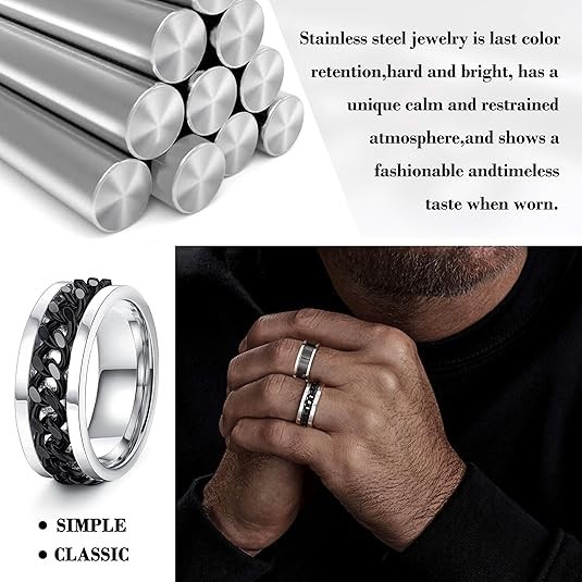 16Pcs Stainless Steel Fidget Rings for Men Women Spinner Rings Size 7-13