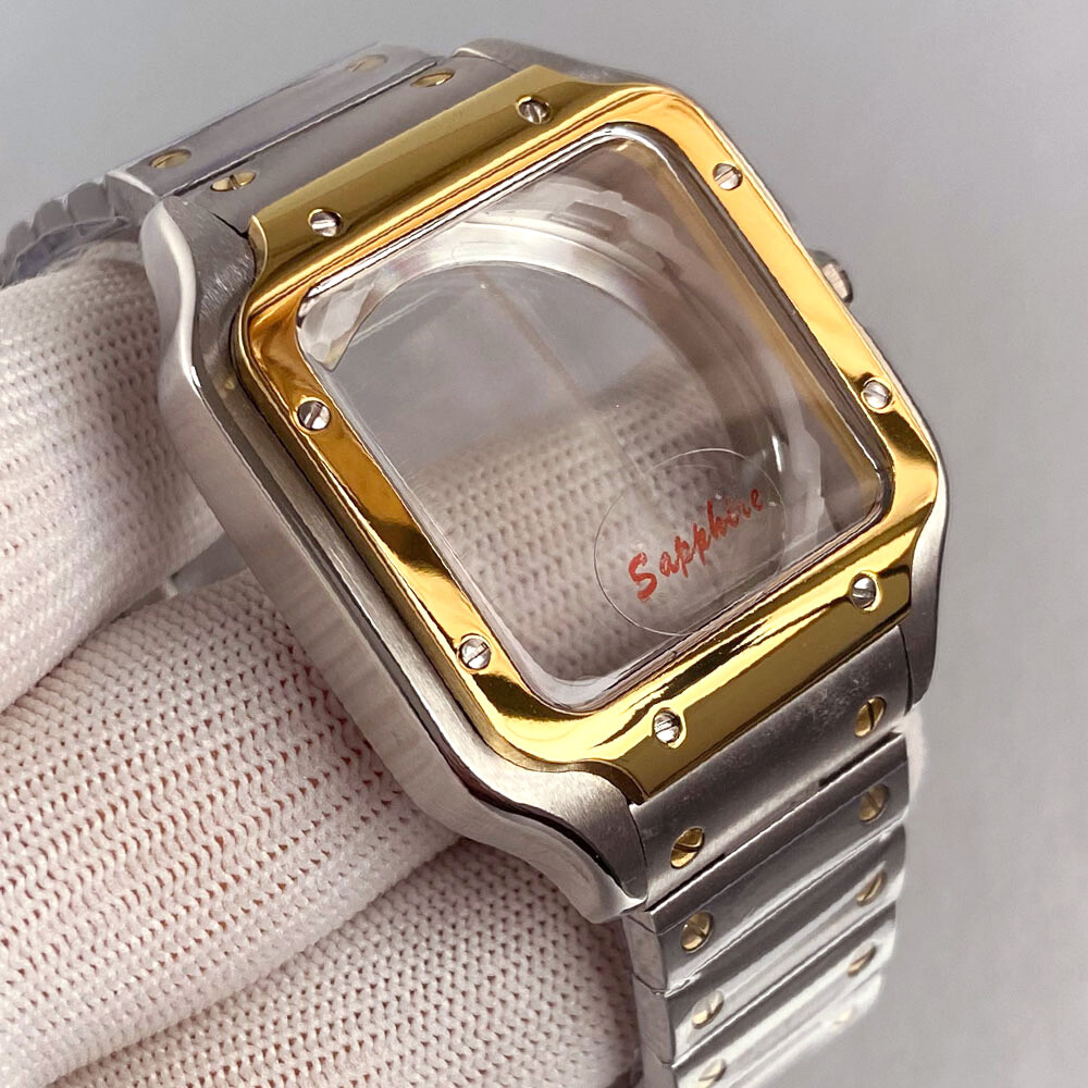 42mm Silver Gold Square Watch Case 27mm Dial White Blue Black fit NH35 NH36 NH38