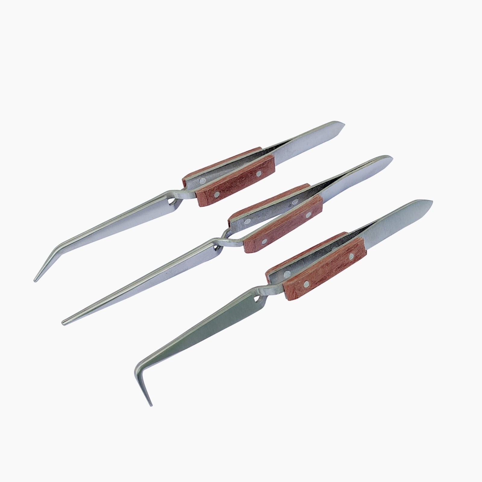 3 Tweezers Jewelry Soldering Fiber Grip Cross Lock Tweezer Straight & Bent Tip