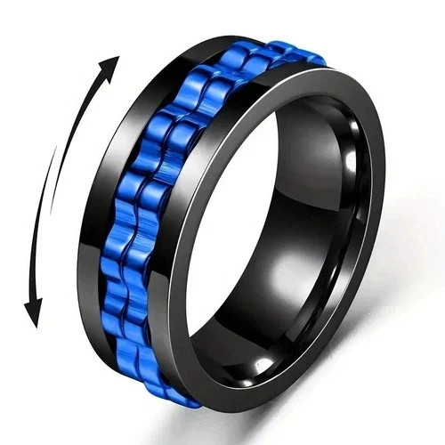 Share Anti Stress Stainless Steel Ring For Men Gear Chain Rotating Anxiety Relie