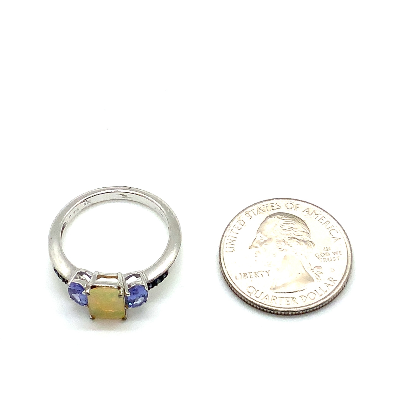 Vtg Sterling Silver Signed 925 GTE India Opal and Tanzanite Multi Stone Ring 10