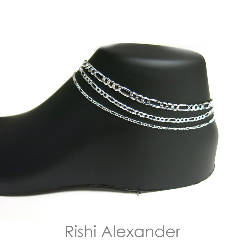 925 Sterling Silver Figaro Link Anklet Stamped .925 Italy All Sizes