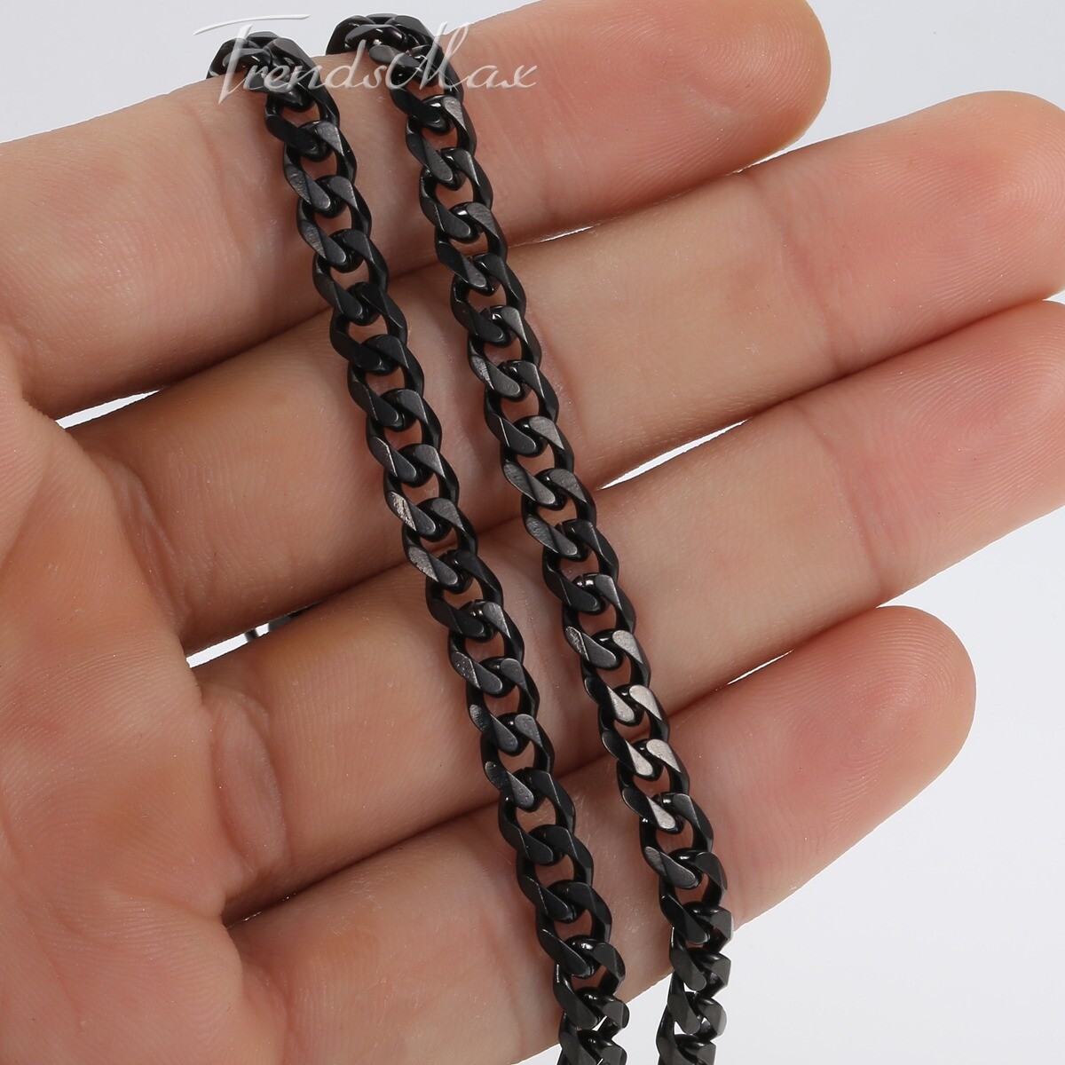 3/5/7/9/11mm Mens Black Stainless Steel Cuban Curb Link Chain Necklace 18-26″