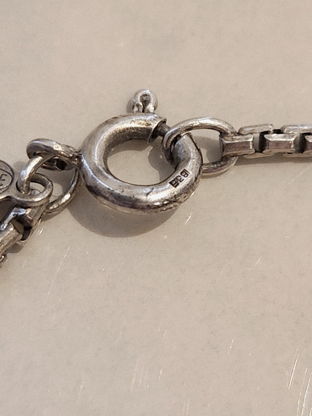 Vintage UNOAERRE 835 Silver Box Chain Necklace 40cm Italian Made