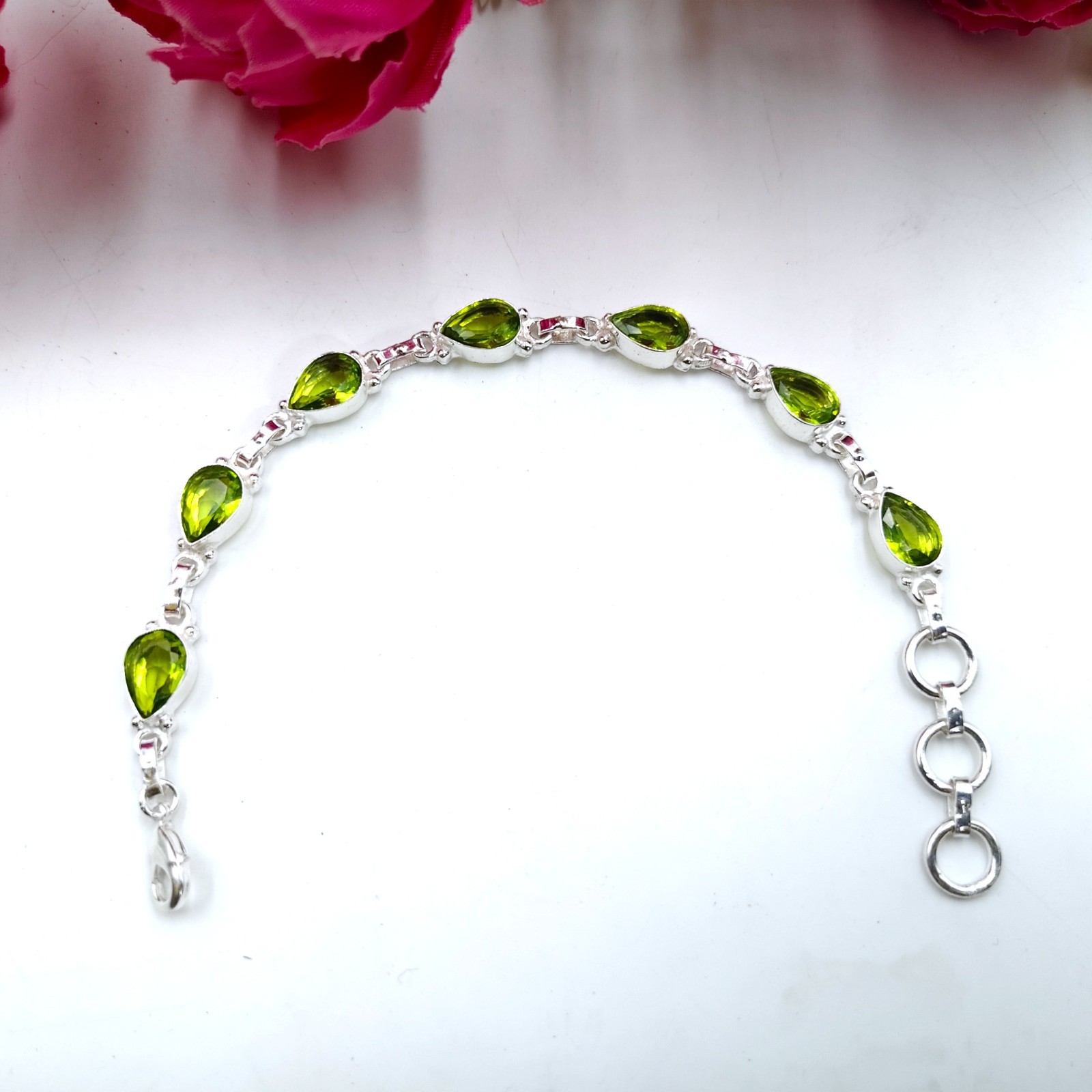 Green Peridot Gemstone Handmade 925 Sterling Silver Jewelry Bracelet Size-7-8″