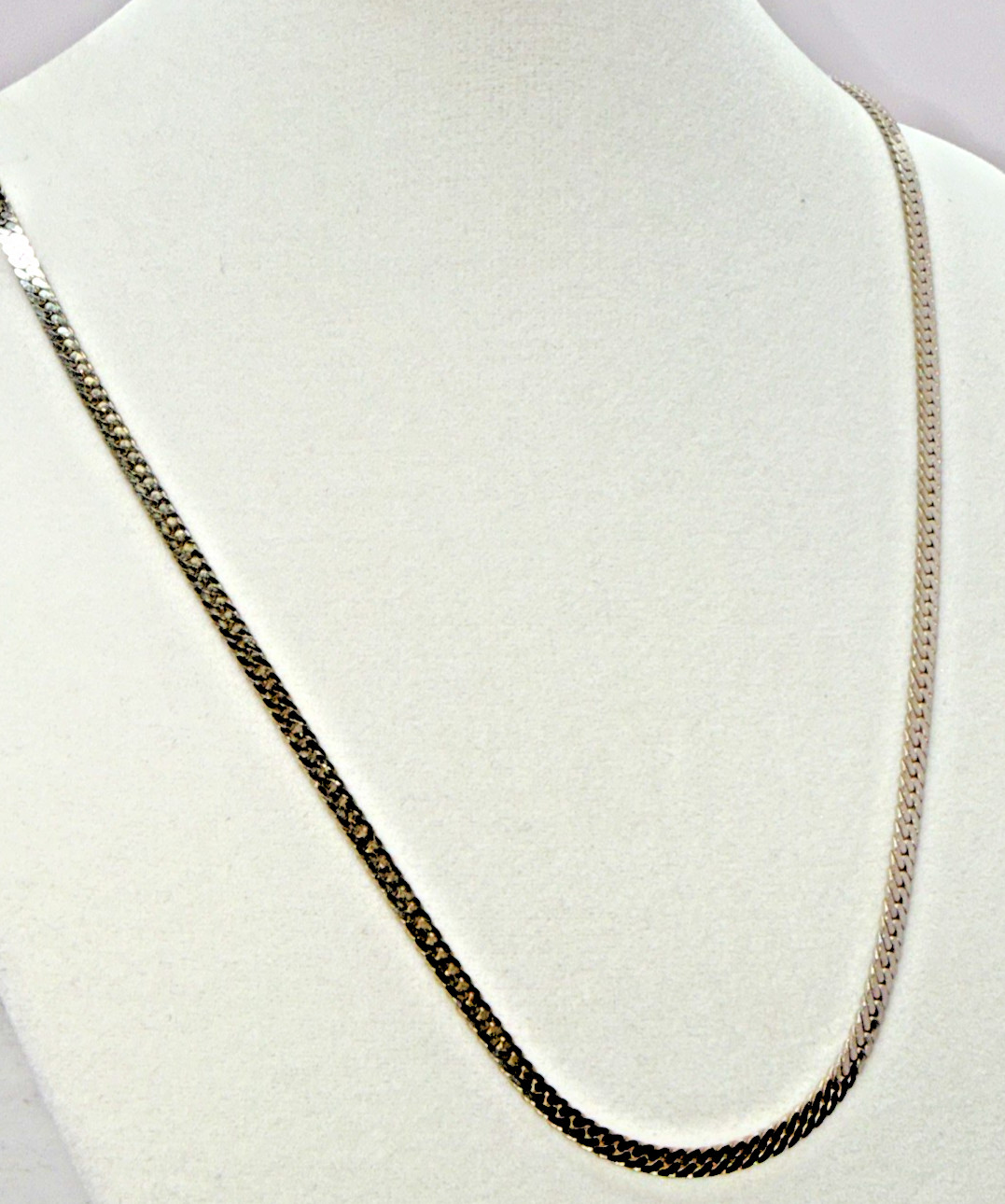 Vintage Silver Tone Flat Herringbone Chain Liquid Fluid Statement Collar Necklac
