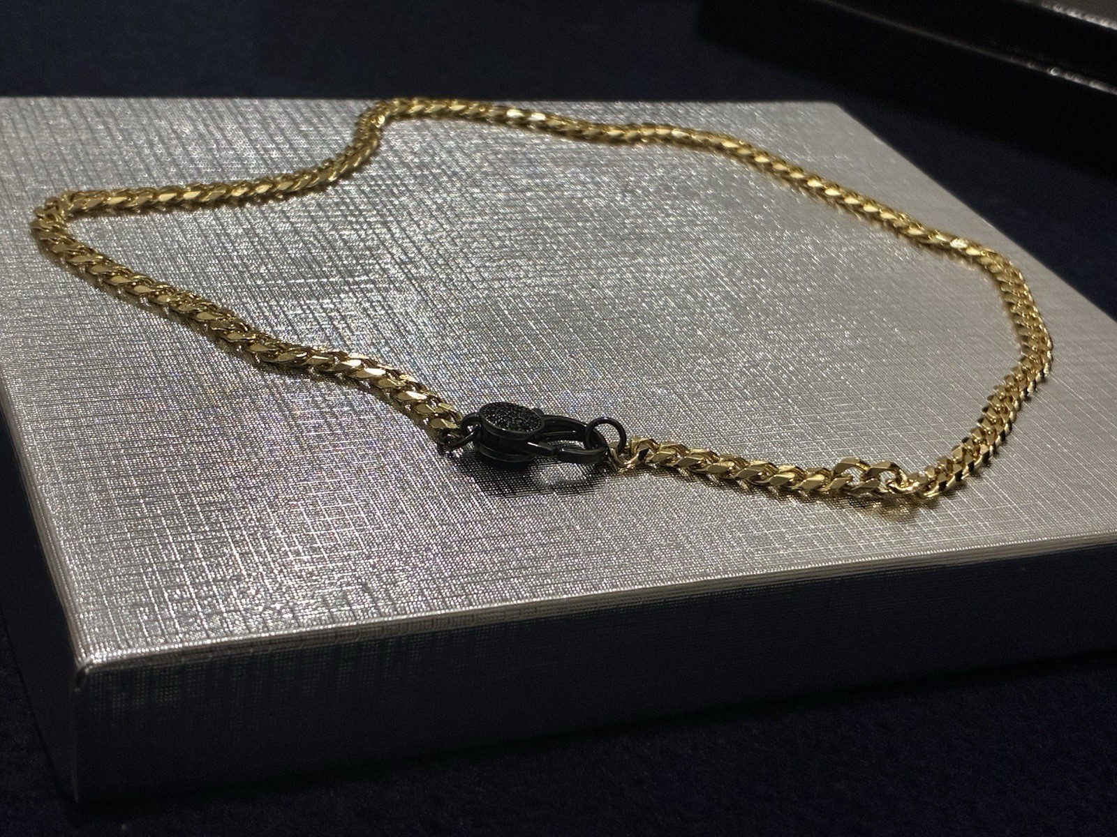 Black Rhodium plated chain Pave Clasp 16” cuban link.